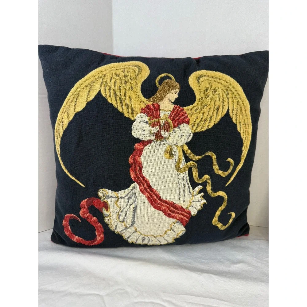 Vintage Angel Tapestry Throw Pillows‎ Set of 2 Christmas Decor Burgundy Navy